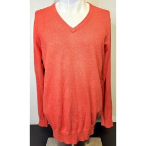 LL BEAN V Neck Sweater‎ Mens Size Large Orange Cotton Cashmere  Blend
